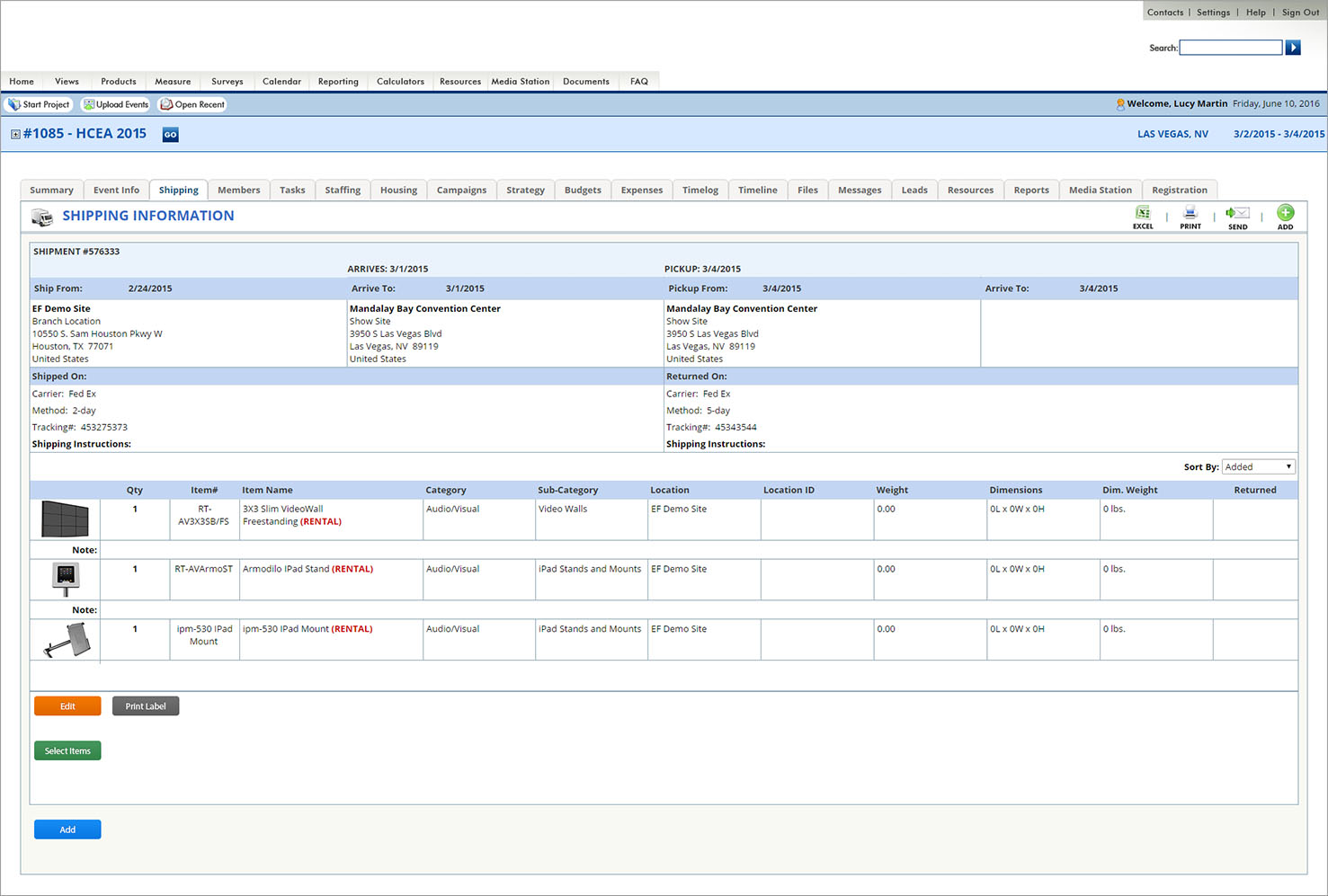 Manage shipping inventory